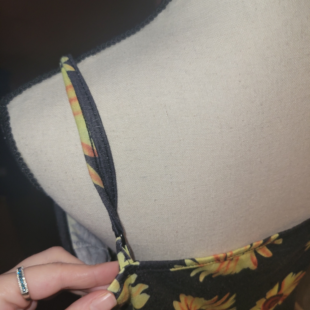 Sunflower Print Black Dress 2xl - Picture 5 of 8